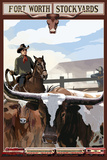 The Stock Yards - Fort Worth, Texas Art by Lantern Press 