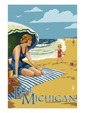 Lake Michigan - Beach Scene Poster by Lantern Press 