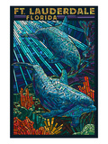 Ft. Lauderdale, Florida - Dolphin Paper Mosaic Prints by Lantern Press 