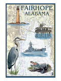 Fairhope, Alabama - Nautical Chart Kunstdruck von Lantern Press 
