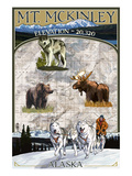 Mt. McKinley, Alaska - Topographical Map Poster by Lantern Press 