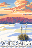 White Sands National Monument, New Mexico - Sunset Scene Poster by Lantern Press 