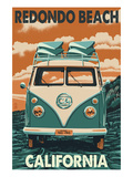 Redondo Beach, California - VW Van Prints by Lantern Press 