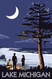 Lake Michigan - Bonfire at Night Scene Prints by Lantern Press 