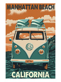 Manhattan Beach, California - VW Van Poster von Lantern Press 