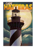 Cape Hatteras Lighthouse with Full Moon - Outer Banks, North Carolina Prints by Lantern Press 
