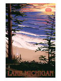 Lake Michigan - Sunset on Beach Posters par Lantern Press 