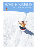 White Sands National Monument, New Mexico - Sledding on Sand Prints by Lantern Press 