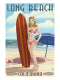 Long Beach, California - Pinup Surfer Girl Art by Lantern Press 