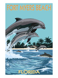 Dolphins Jumping - Fort Myers Beach, Florida Prints by Lantern Press 