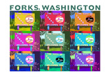 Forks, Washington - Town Welcome Sign Pop Art Kunst von Lantern Press 