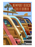Newport Beach, California - Woodies Lined Up Poster by Lantern Press 