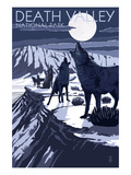 Wolves and Full Moon - Death Valley National Park Posters by Lantern Press 