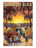 Manhattan Beach, California - Woodies and Sunset Prints by Lantern Press 