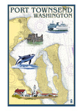 Port Townsend, Washington - Port Townsend Nautical Chart Art by Lantern Press 