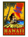 Hula Girl and Ukulele - Hawaii Volcanoes National Park Posters by Lantern Press 
