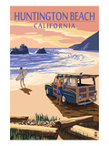 Huntington Beach, California - Woody on Beach Posters by Lantern Press 