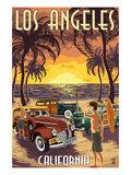 Los Angeles, California - Woodies and Sunset Posters by Lantern Press 