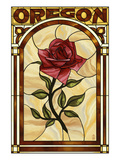 Oregon - Rose Stained Glass Posters by Lantern Press 