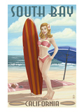 South Bay, California - Pinup Surfer Girl Posters by Lantern Press 