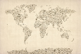 Music Notes Map of the World Map Reproduction procédé giclée Premium par Michael Tompsett