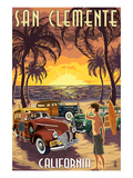 San Clemente, California - Woodies and Sunset Kunstdrucke von Lantern Press 