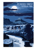 Wolves and Full Moon - Petrified Forest National Park Poster par Lantern Press 