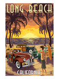 Long Beach, California - Woodies and Sunset Prints by Lantern Press 