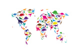 Dinosaur Map of the World Map Premium Giclee Print by Michael Tompsett
