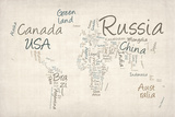 Writing Text Map of the World Map Premium Giclee Print by Michael Tompsett