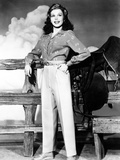 Ann Miller Wearing Slacks and Print Blouse, ca. 1940s Prints