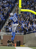 Detroit Lions and Indianapolis Colts NFL: Calvin Johnson Photographic Print by Paul Sancya