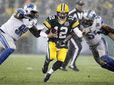 Green Bay Pakers and Detroit Lions NFL: Aaron Rodgers, Nick Fairley and DeAndre Levy Photographic Print by Mike Roemer