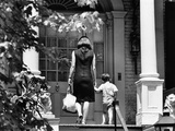 Jacqueline Kennedy and Her Son, 3 Year Old John F, Kennedy Jr Entering Georgetown Federal Era Home Photographic Print