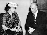 Eleanor Roosevelt Chats with Columbia University President, Dwight D Eisenhower Photographic Print