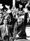 Pres Richard Nixon Jubilantly Acknowledges Cheers of House Dwellers in Bucharest, Aug 2, 1969 Photographic Print