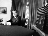 Embattled President Richard Nixon Beside Transcripts of His 'Secret' White House Tape Photographic Print