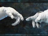 Robonaut Hand (Left), and a Spacesuit-Gloved Human-Hand Photographic Print