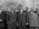 Pres Dwight D Eisenhower with Senate Majority Leader Lyndon Johnson During Luncheon, Mar 31, 1955 Photographic Print