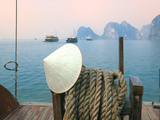 Conical Hat on Junk Boat and Karst Islands in Halong Bay, Vietnam Photographic Print by Keren Su