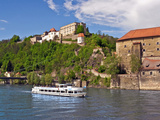 The Danube River Flows in Front of Veste Oberhaus Castle, Passau, Germany Photographic Print by Miva Stock