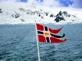 Hurtigruten Cruise Ship Postal Service Flag Displayed, Weddell Sea, Antarctica Photographic Print by Miva Stock