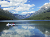 Boating on Bowman Lake, Glacier National Park, Montana, USA Photographic Print by Michel Hersen