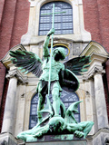 Sculpture of the Archangel Michael Defeating Satan, St Michael's Church, Hamburg, Germany Photographic Print by Miva Stock
