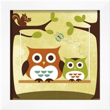 Two Owls on Swing Prints by Nancy Lee