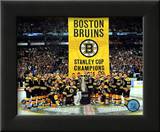 The Boston Bruins raise their 2011 Stanley Cup Chapionship Banner Framed Photographic Print