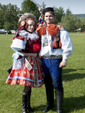 Woman and Man Dressed in Folk Dress, Village of Vlcnov, Zlinsko, Czech Republic Photographic Print by Richard Nebesky