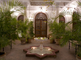 Interior Courtyard with Marble Fountain and Palm Trees, Villa Des Orangiers, Marrakech, Morocco Photographic Print by Ellen Rooney