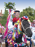 Man Riding Horse and Wearing Folk Dress During Festival Ride of Kings, Vlcnov, Czech Republic Photographie par Richard Nebesky