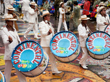 Drummers and Brass Band, Oruro Carnival Procession Parade, Oruro, Bolivia, South America Photographic Print by Phil Clarke-Hill